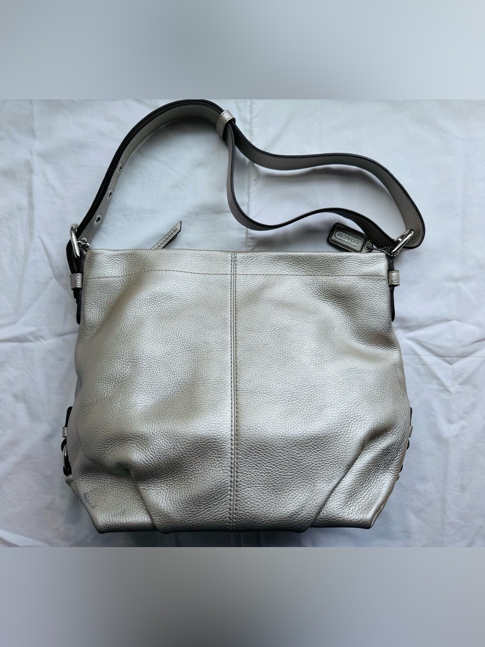 Coach Leather Shoulder Bag in Metallic Silver
